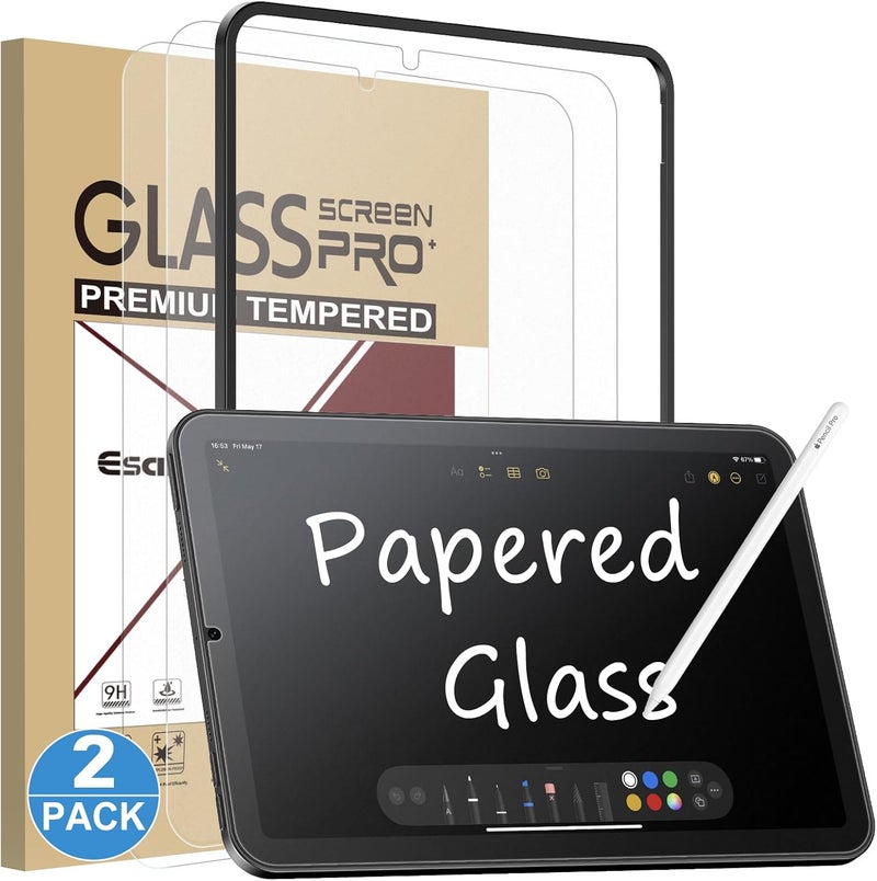 Esanik حماية شاشة زجاجية مثل الورق 2 عبوة لجهاز iPad Mini 7 (2024)/iPad Mini 6 (2021) زجاج مقسى 9H مع إطار محاذاة، كتابة مثل الورق، مضاد للتوهج، متوافق مع قلم آبل - Image 1